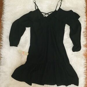 Gianni Bini Black Mini Dress Ruffled Strappy Cold Shoulder dress Size XS